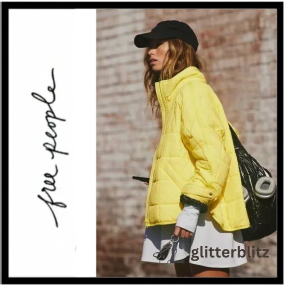 Free People Pippa Packable Puffer Jacket in Blinding Lights Yellow - Picture 1 of 12
